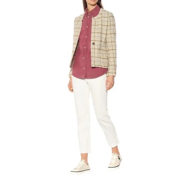 NWT Isabel Marant Etoile Lyra Grid Wool Jacket 34 One Button Roundneck Fitted - Picture 2 of 8